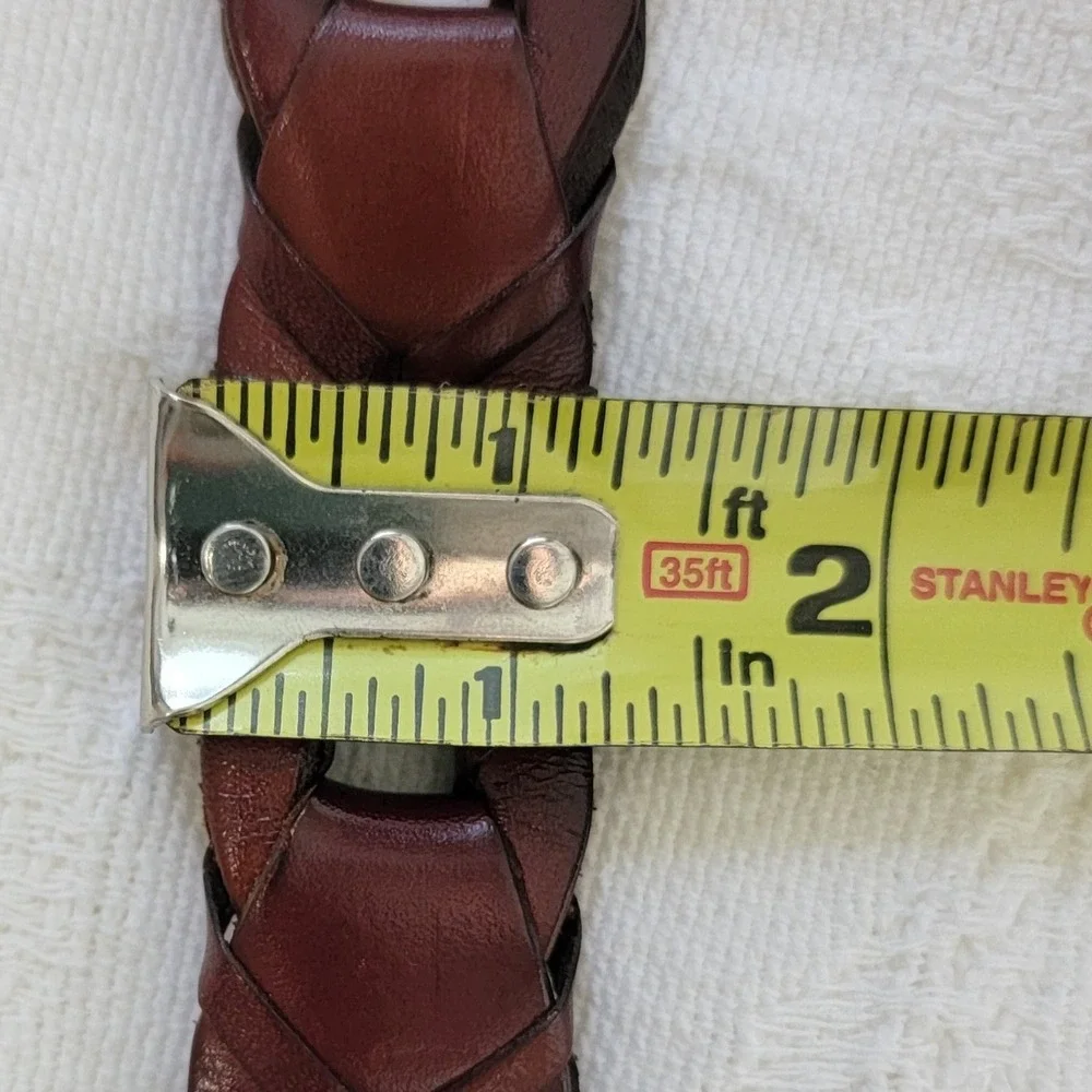 WCM New York Vintage‎ Mahogany Brown Braided Leather Belt Brass Buckle Size M